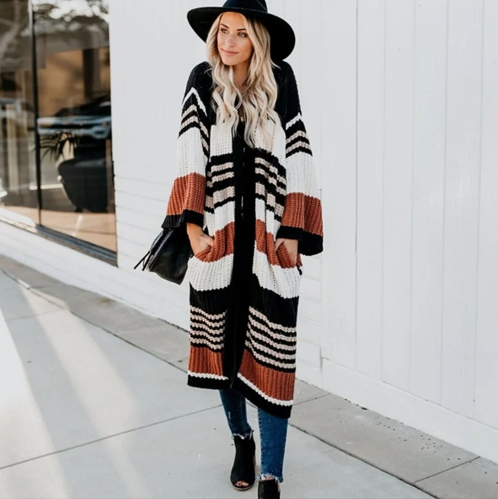Gorgeous Autumn Spice Colorblock Cardigan Sweater - Picture 2 of 12